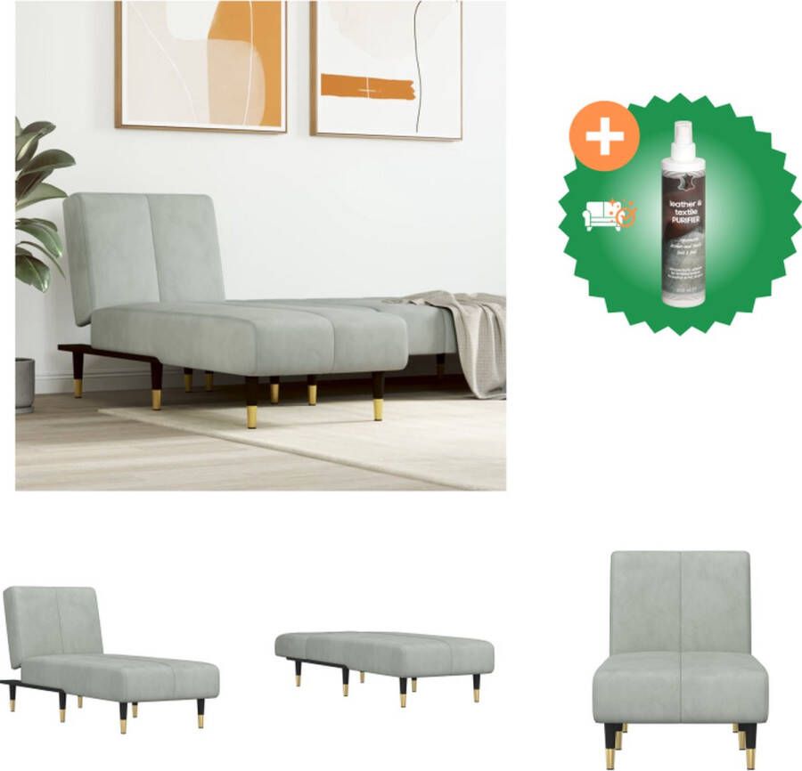 VidaXL Verstelbare Chaise Longue Lichtgrijs Fluweel 55x140x70cm Stabiel frame Comfortabel zitten en slapen Chaise longue Inclusief Reiniger