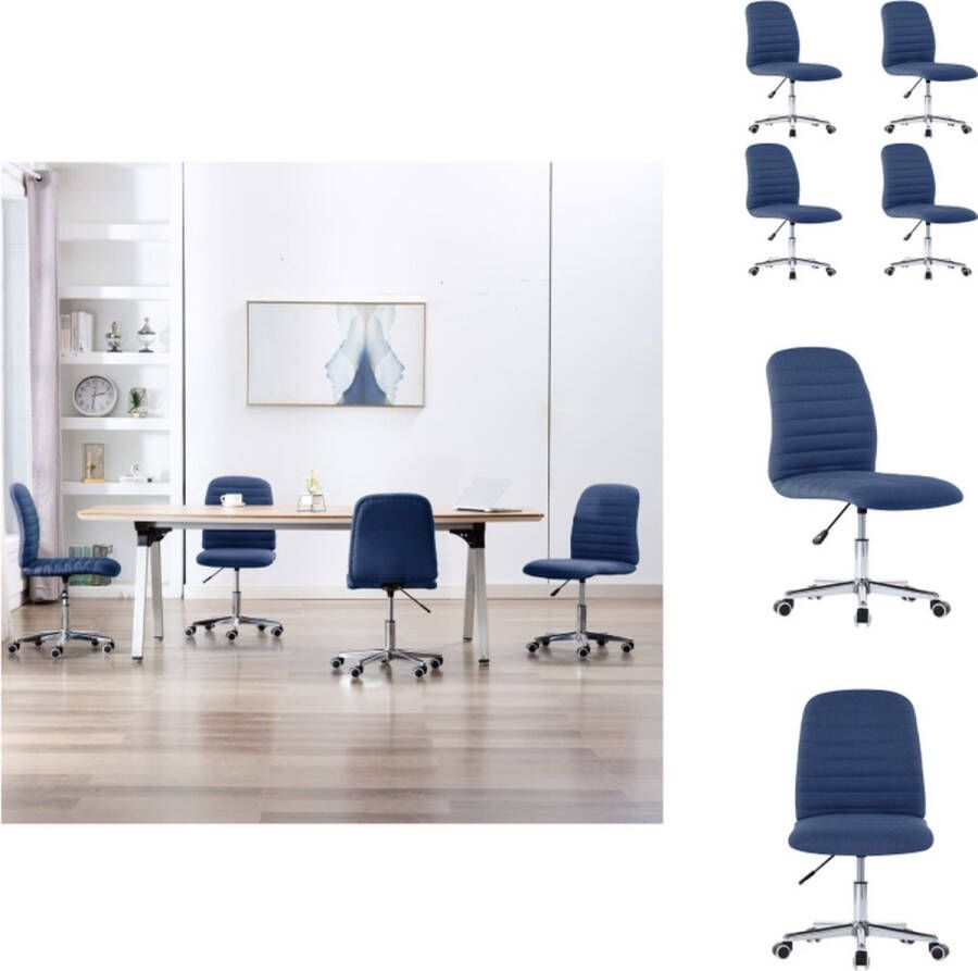 VidaXL Verstelbare Eetkamerstoelen Set van 4 Blauw Stof 56 x 43 x 84-94 cm Eetkamerstoel