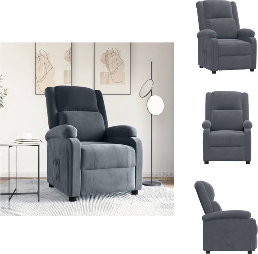 VidaXL Verstelbare Fauteuil Donkergrijs Fluwelen Stof 70 x 140 x 79 cm Met Zijvak Fauteuil