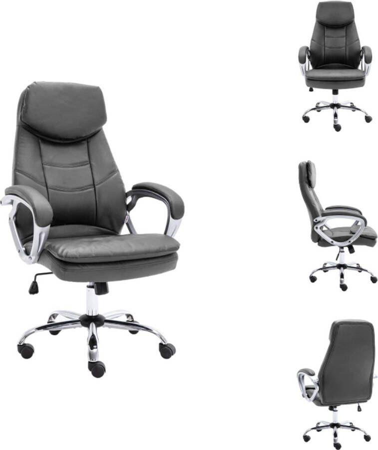 VidaXL Verstelbare Kantoorstoel Grijs Echt Leer 64.5 x 75.5 x (109 119) cm Ergonomisch Design Bureaustoel