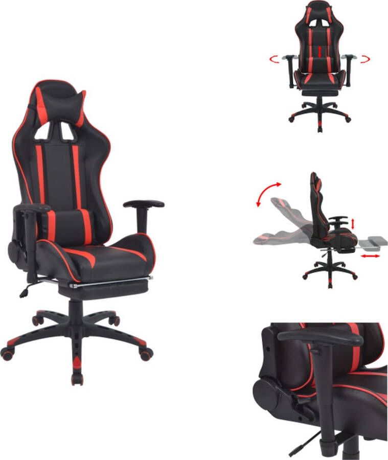VidaXL Verstelbare kantoorstoel Racing stijl Kunstleer 70x71 cm Rood Zwart Bureaustoel - Foto 1