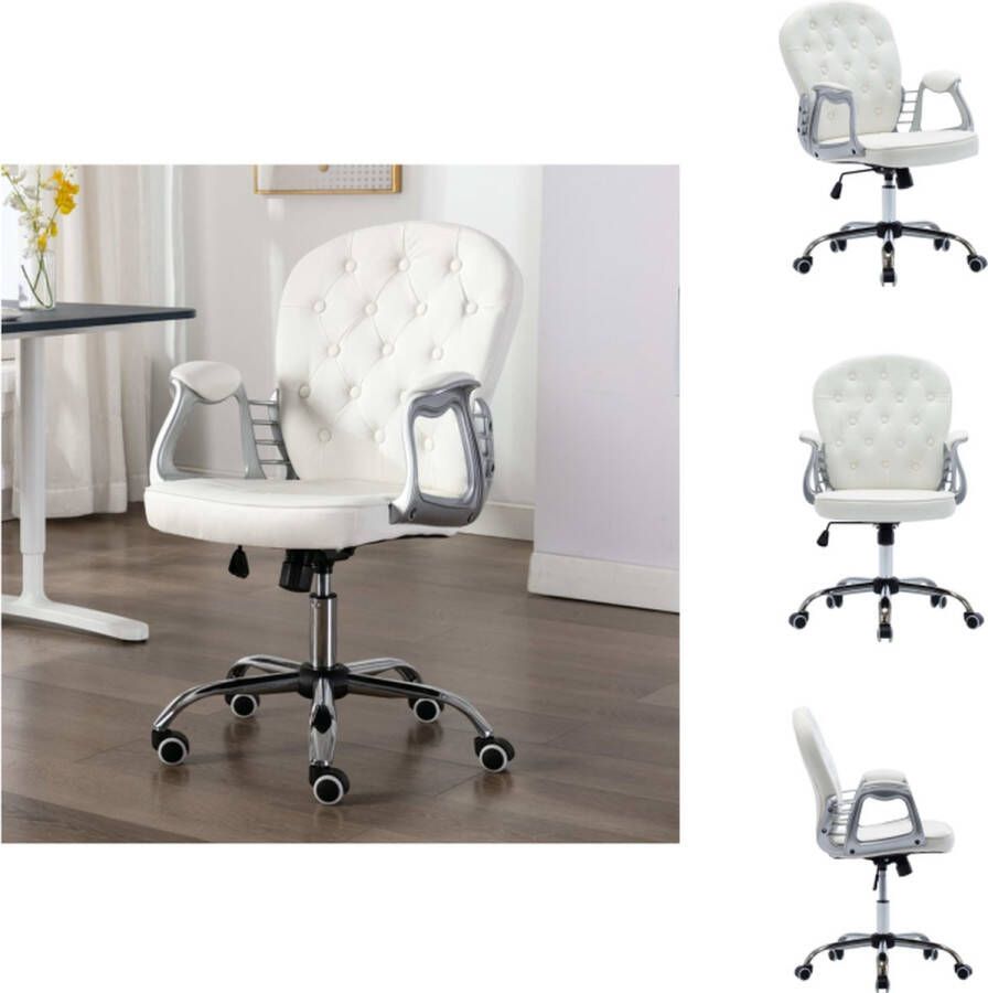 VidaXL Verstelbare kantoorstoel Wit Kunstleer 58 x 61 x (91 101) cm In hoogte verstelbaar Bureaustoel
