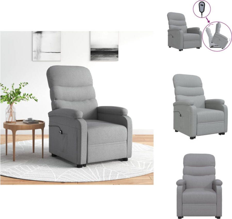 VidaXL Verstelbare Sta-op-stoel Lichtgrijs 70 x 91 x 100.5 cm Elektrische Sta-op functie Ademende stof Fauteuil