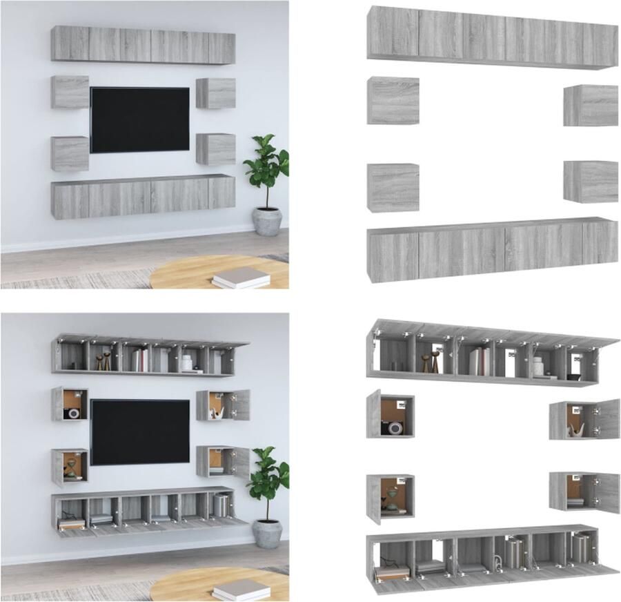 VidaXL 10-delige Tv-meubelset bewerkt hout grijs sonoma eikenkleurig Tv-kast Tv-kasten Tv-meubel Hifi-meubel
