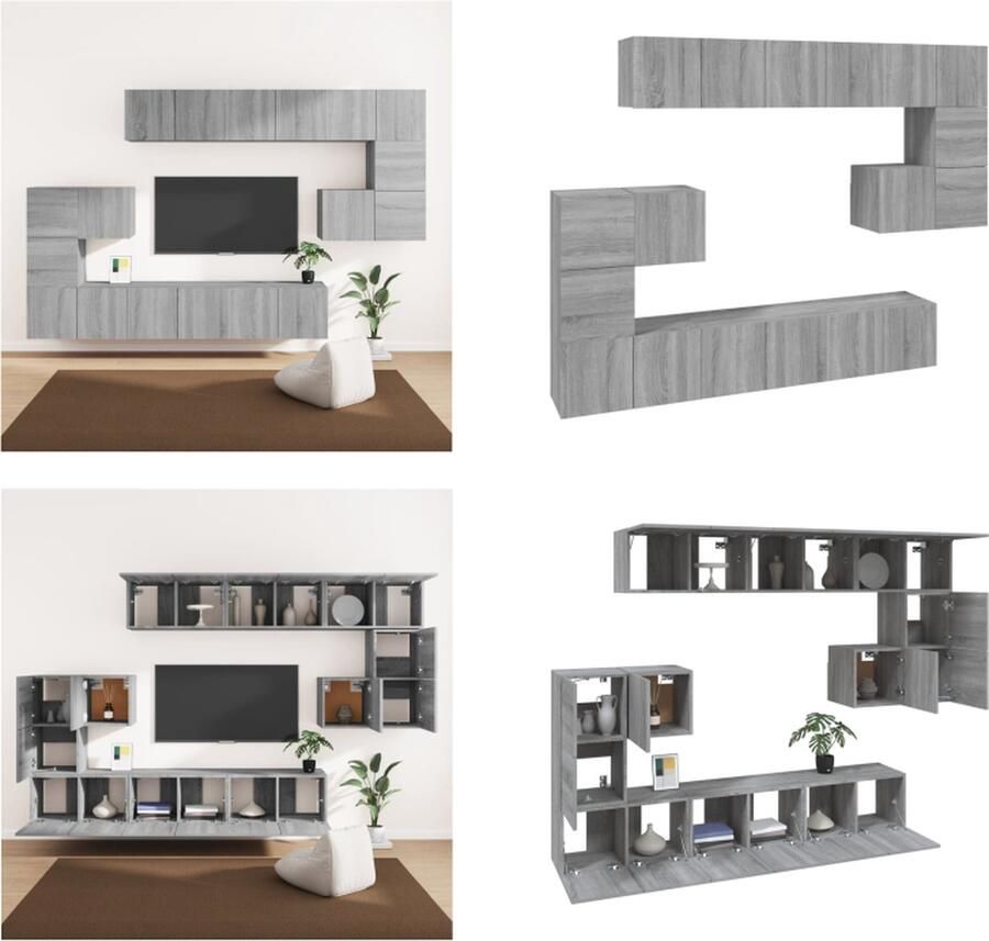 VidaXL 10-delige Tv-meubelset bewerkt hout grijs sonoma eikenkleurig Tv-kast Tv-kasten Tv-meubel Hifi-meubel