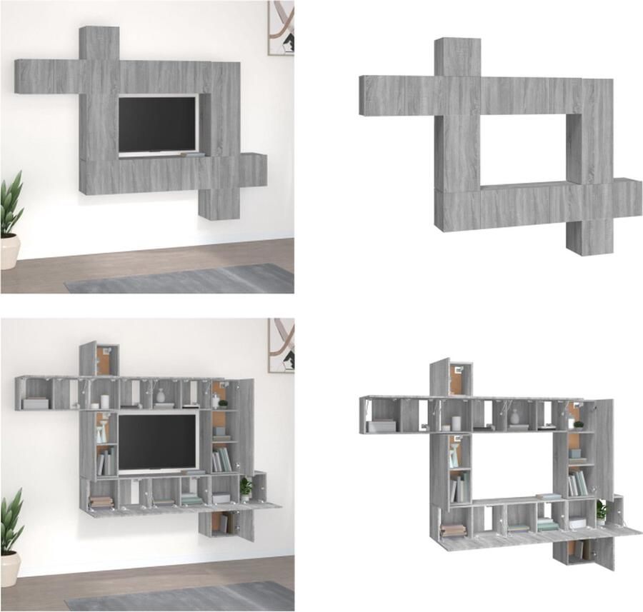 VidaXL 10-delige Tv-meubelset bewerkt hout grijs sonoma eikenkleurig Tv-kastenset Tv-kastensets Tv-meubelset Televisiemeubelset