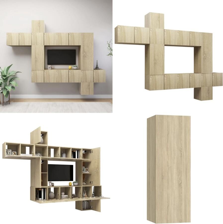 VidaXL 10-delige Tv-meubelset bewerkt hout sonoma eikenkleurig Tv-kastenset Tv-kastensets Tv-kasten Tv-meubelset