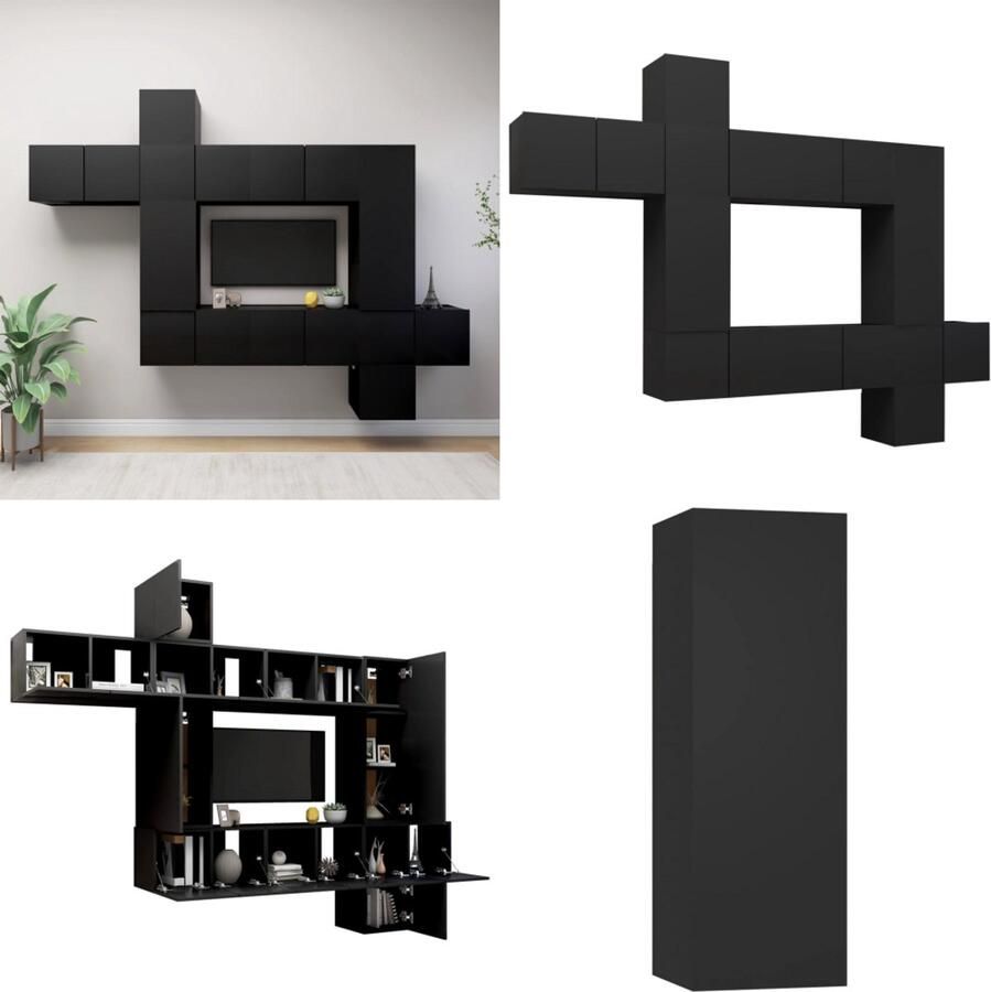 VidaXL 10-delige Tv-meubelset bewerkt hout zwart Tv-kastenset Tv-kastensets Tv-kasten Tv-meubelset