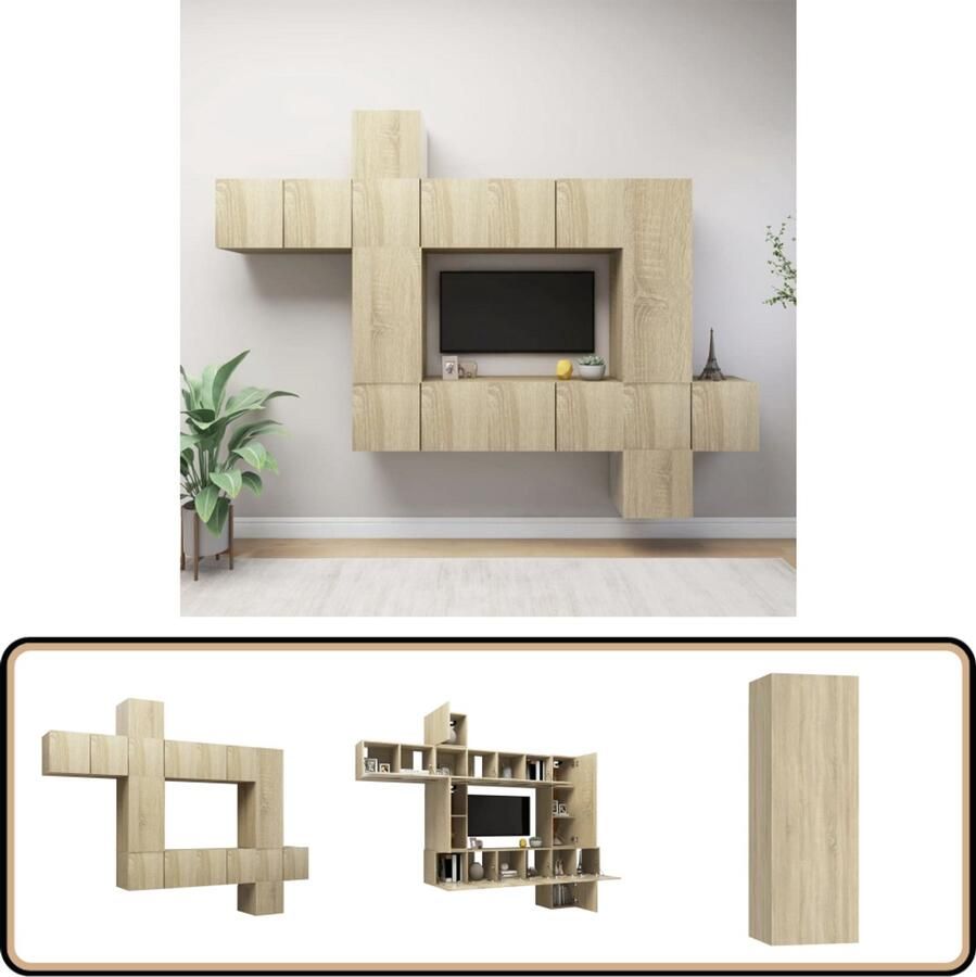 VidaXL 10-delige Tv-meubelset sonoma eiken Tv Kast Tv Kastenset Houten Tv Kast Tv Meubel Media Kast Wandmontage Tv Kast Sonoma Eiken