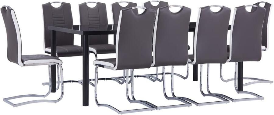 VidaXL 11-delige Eethoek kunstleer grijs Eetset Eetsets Eettafel En Stoel Eettafels En Stoelen