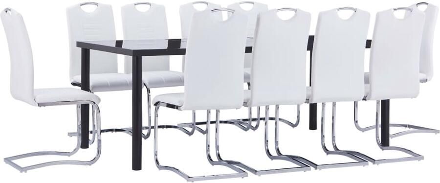 VidaXL 11-delige Eethoek kunstleer wit Eetset Eetsets Eettafel En Stoel Eettafels En Stoelen - Foto 2