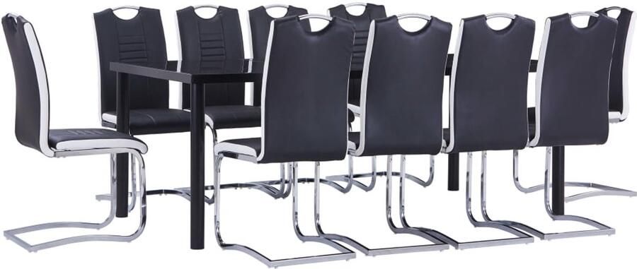 VidaXL 11-delige Eethoek kunstleer zwart Eetset Eetsets Eettafel En Stoel Eettafels En Stoelen - Foto 2