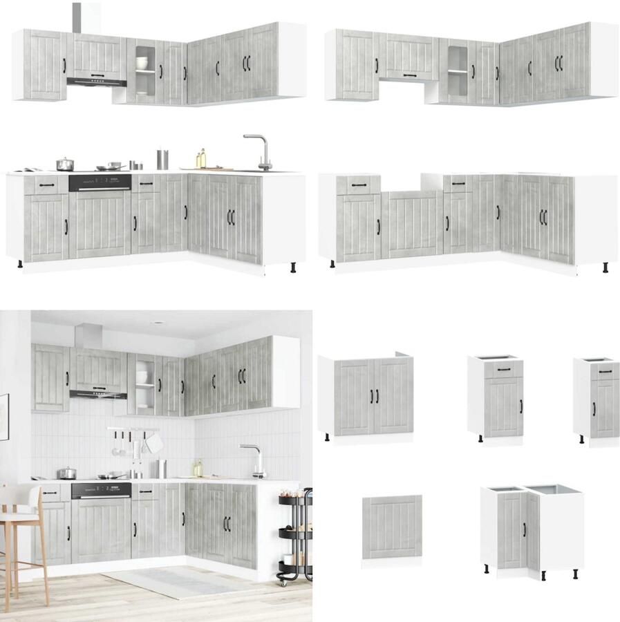 VidaXL 11-delige Keukenkastenset Kalmar bewerkt hout betongrijs Keukenkastset Keukenkastsets Keukenunitset Kastset