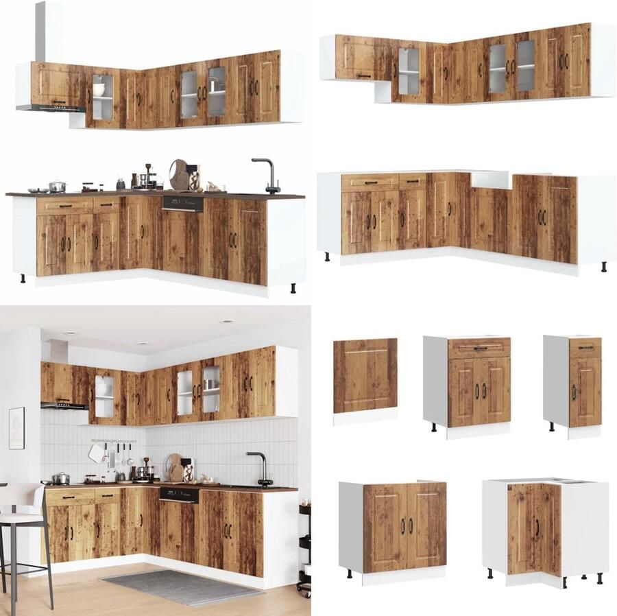 VidaXL 11-delige Keukenkastenset Kalmar bewerkt hout oud houtkleurig Keukenkastset Keukenkastsets Keukenunitset Kastset