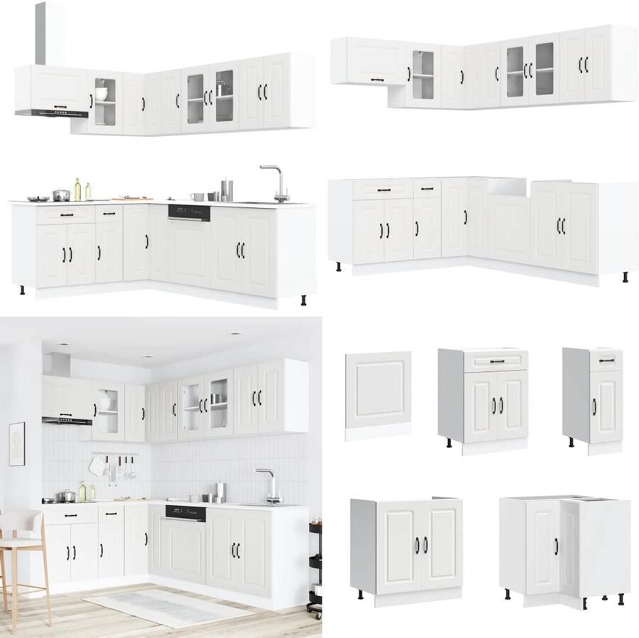 VidaXL 11-delige Keukenkastenset Kalmar bewerkt hout wit Keukenkastset Keukenkastsets Keukenunitset Kastset