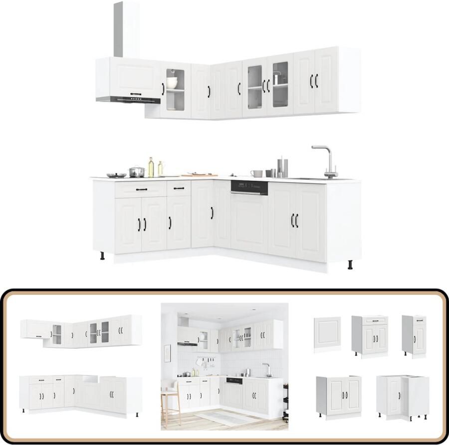 VidaXL 11-delige Keukenkastenset Kalmar Wit Keukenkasten Houten Kast Keukenopstelling Keukenmeubels Wit Keuken