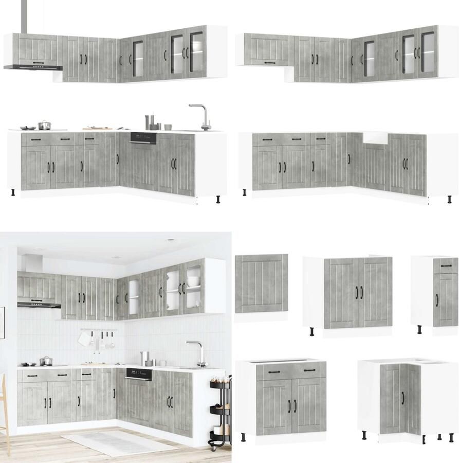 VidaXL 11-delige Keukenkastenset Lucca bewerkt hout betongrijs Keukenkastset Keukenkastsets Keukenunitset Kastset