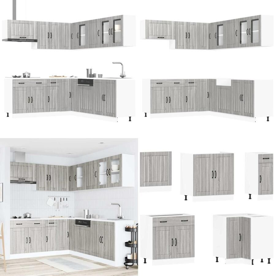 VidaXL 11-delige Keukenkastenset Lucca bewerkt hout grijs sonoma eiken Keukenkastset Keukenkastsets Keukenunitset Kastset