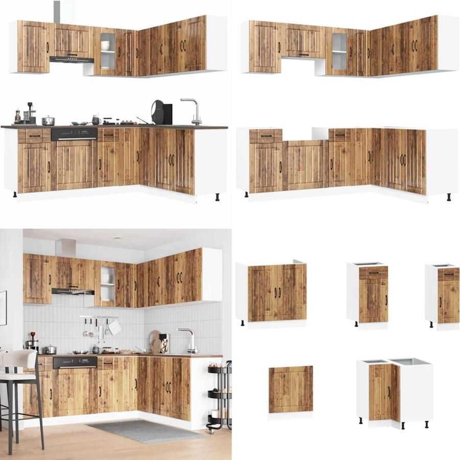 VidaXL 11-delige Keukenkastenset Lucca bewerkt hout oud houtkleurig Keukenkastset Keukenkastsets Keukenunitset Kastset