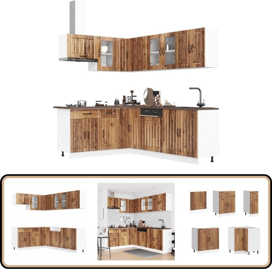 VidaXL 11-delige Keukenkastenset Lucca houtkleur Keukenkasten Houten Keukenkasten Keukenkast Set Lucca Serie Oude Houtstijl