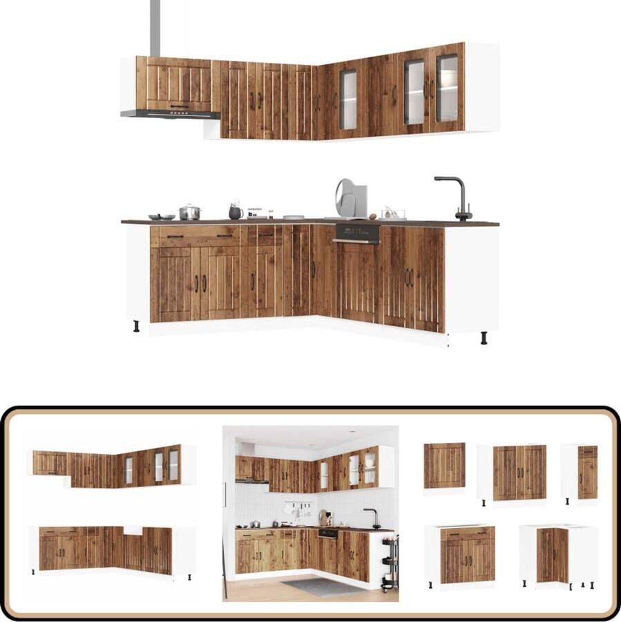VidaXL 11-delige Keukenkastenset Lucca houtkleur Keukenkasten Houten Keukenkasten Keukenkast Set Lucca Serie Keukenmeubels