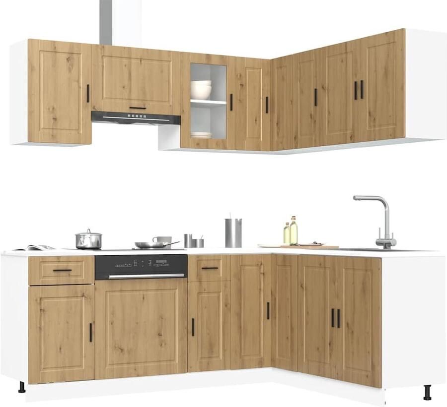 VidaXL Porto Keukenkastenset 11-delig Eikenhout Keukenkasten Houten Keukenkasten Keukenkast Set Artisanale Eiken Meubels Opslagruimte
