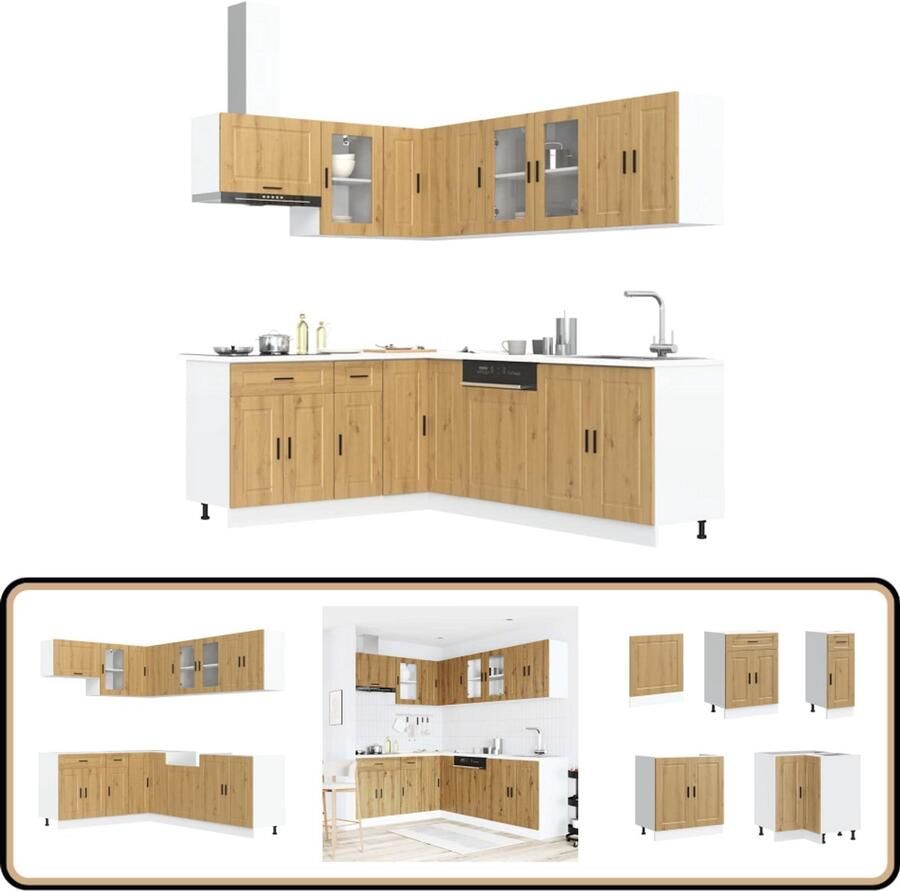VidaXL 11-delige Keukenkastenset Porto eiken Keukenkasten Houten Keukenkasten Keukenkast Set Eiken Keukenkasten Kookeiland Kast