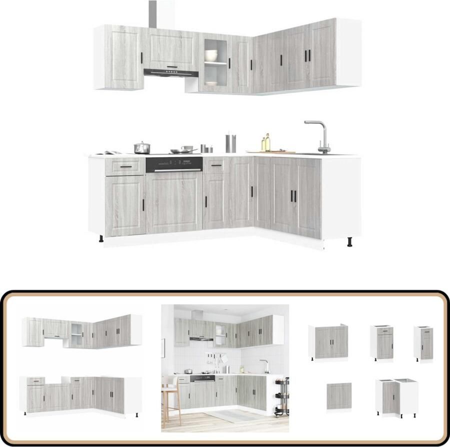 VidaXL 11-delige Keukenkastenset Porto Grijs Keuken Kast Keukenkastenset Houten Keukenkasten Grijze Keukenkasten Sonoma Eiken