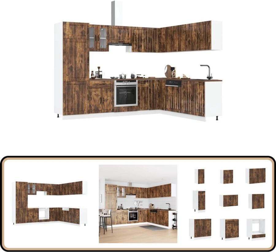 VidaXL 14-delige Keukenkastenset Gerookt Eiken Keukenkasten Houten Keukenkasten Keukenopstelling Keukenrenovatie Landelijke Keuken