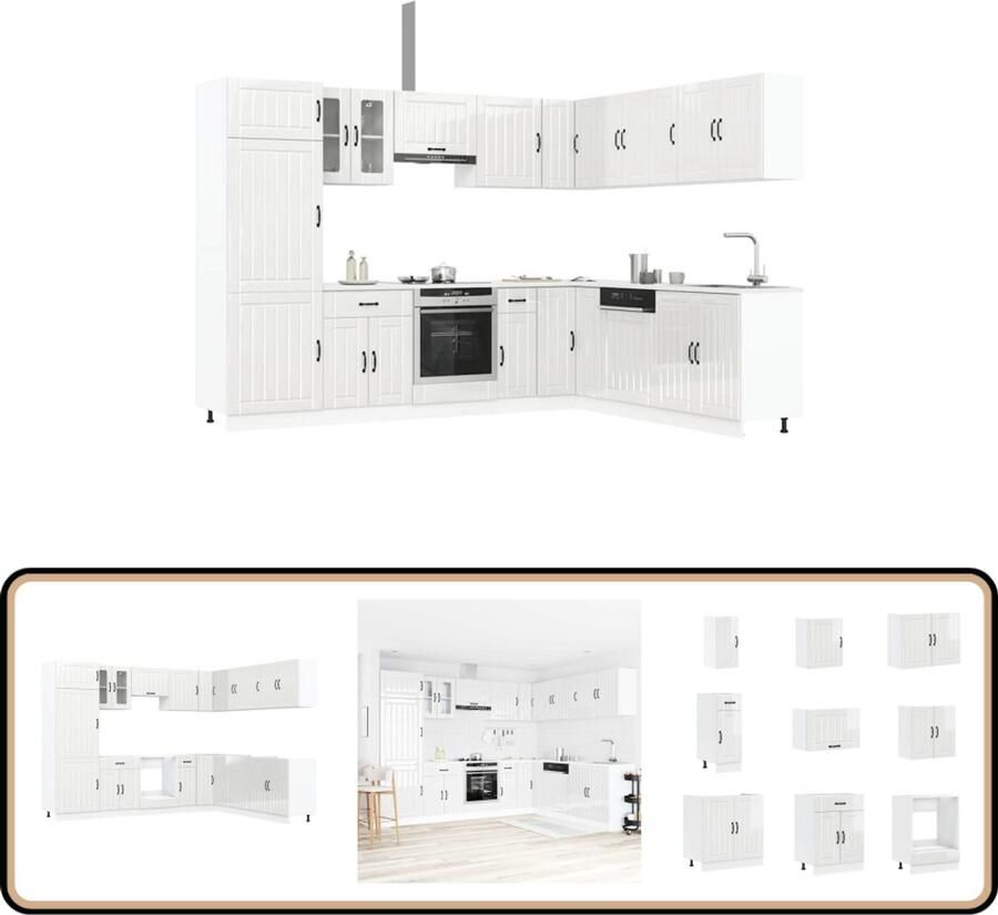 VidaXL 14-delige Keukenkastenset Glanzend Wit Keuken Kast Houten Keuken Keukenkastenset Gloss White Kitchen Cabinets Lucca Serie