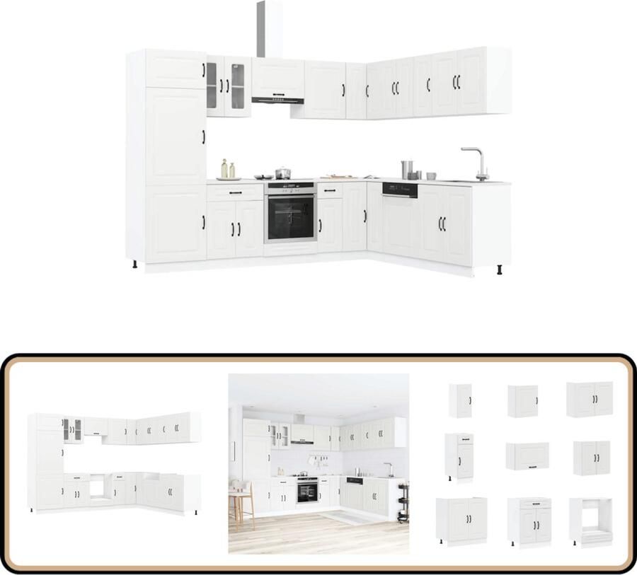 VidaXL 14-delige keukenkastenset Kalmar wit Keukenkasten Houten Keukenkasten Witte Keukenkasten Keukenopstelling Kalmar Serie