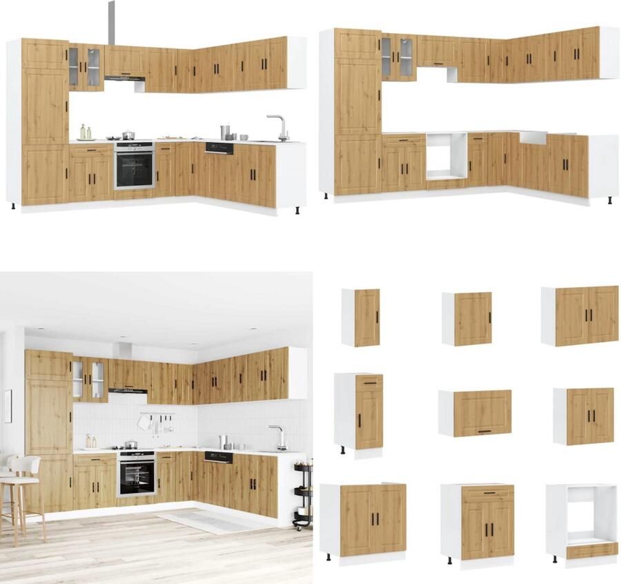 VidaXL 14-delige Keukenkastenset Porto bewerkt hout artisanaal eiken Keukenkastset Keukenkastsets Keukenunitset Kastset