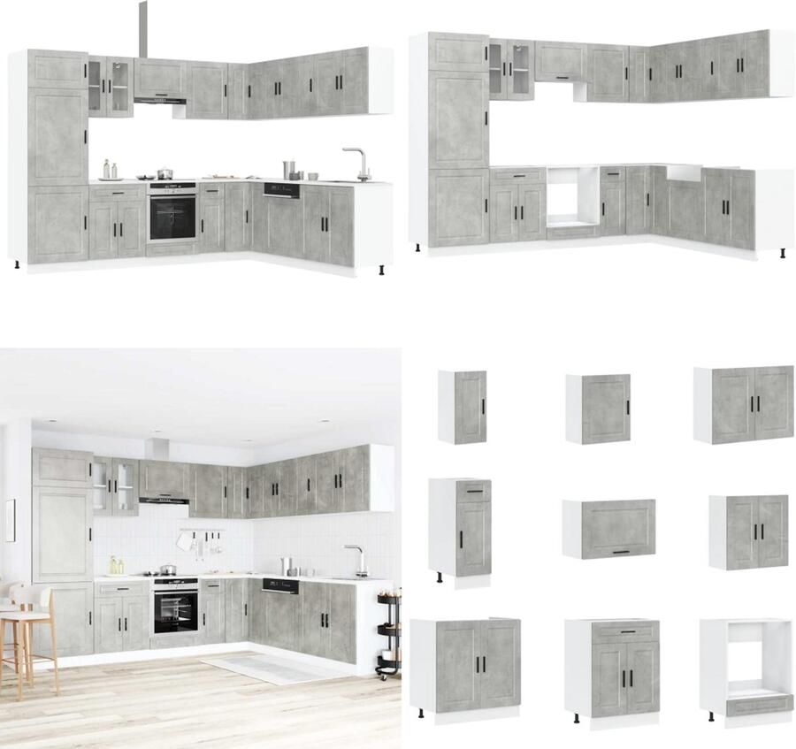 VidaXL 14-delige Keukenkastenset Porto bewerkt hout betongrijs Keukenkastset Keukenkastsets Keukenunitset Kastset