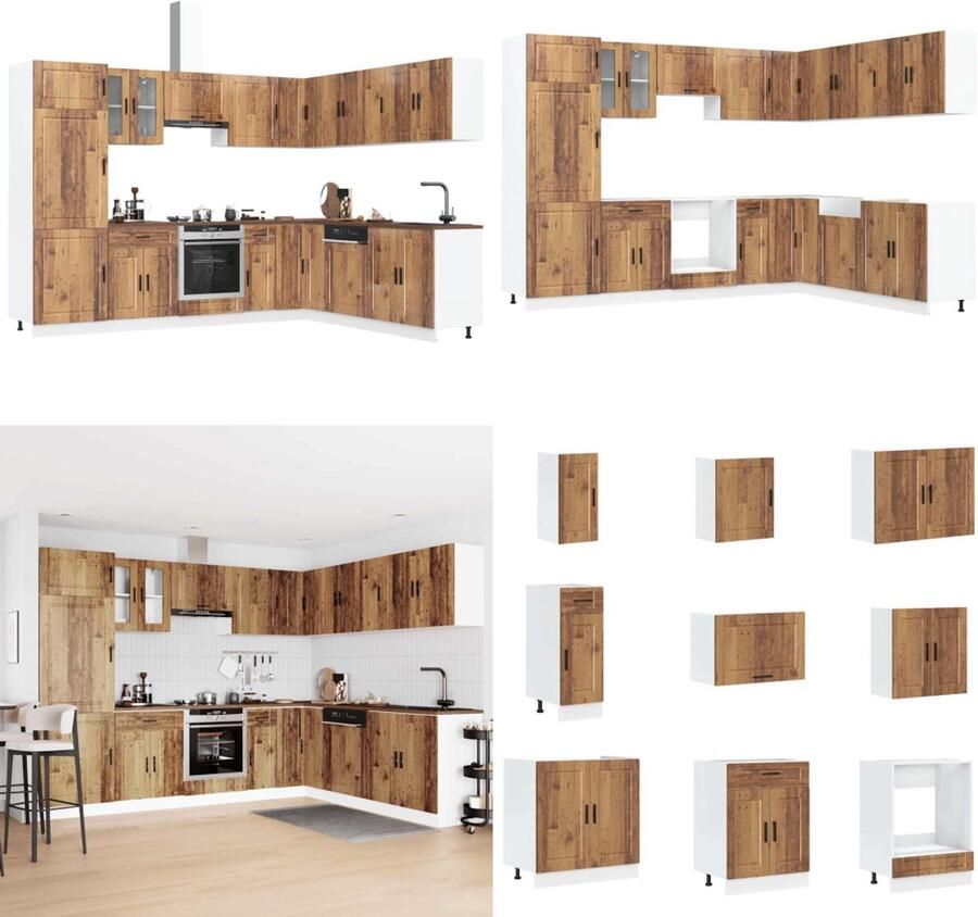 VidaXL 14-delige Keukenkastenset Porto bewerkt hout oud houtkleurig Keukenkastset Keukenkastsets Keukenunitset Kastset