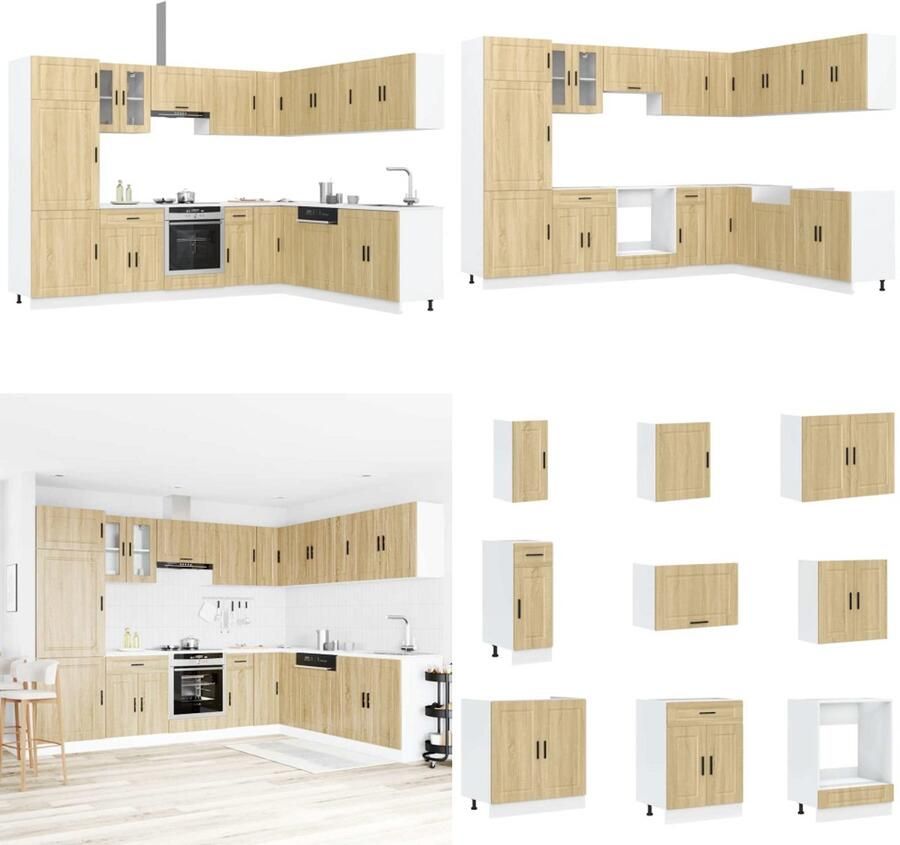 VidaXL 14-delige Keukenkastenset Porto bewerkt hout sonoma eikenkleur Keukenkastset Keukenkastsets Keukenunitset Kastset