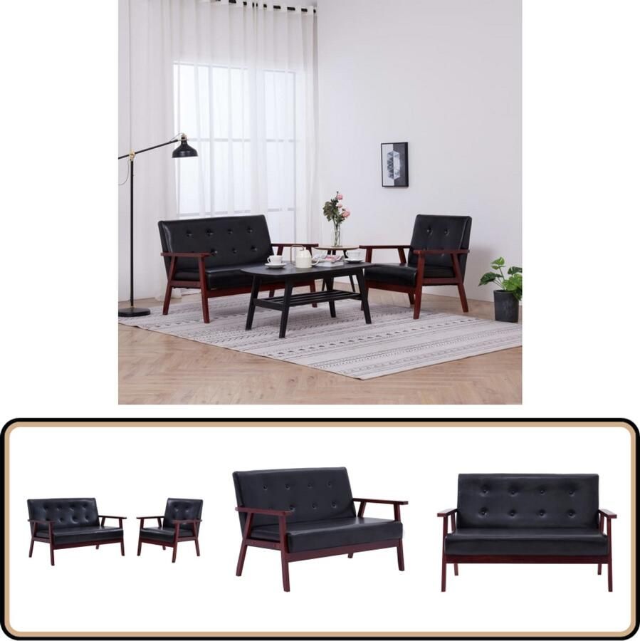 VidaXL 2-delig Bankstel Kunstleer Zwart Banken Bankstel Zwarte Bank Lederlook Bank Lounge Bank Salon Meubilair Fauteuils Zitzitting