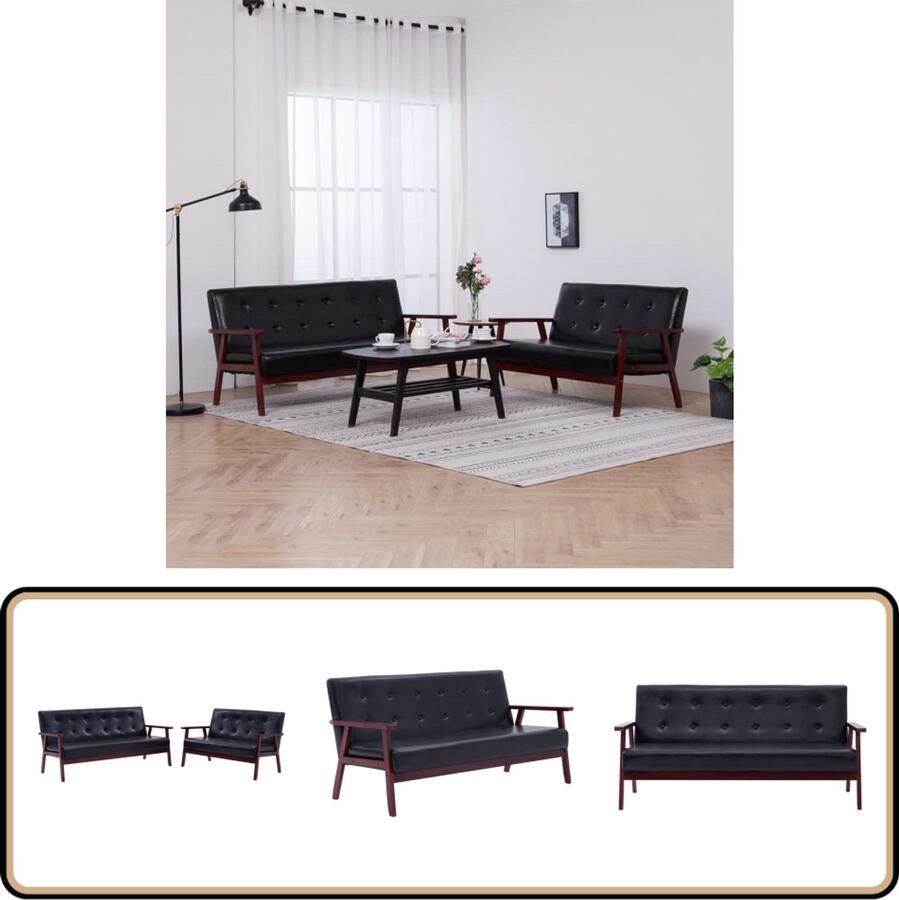 VidaXL 2-delig Bankstel Kunstleer Zwart Banken Salontafel Fauteuils Woonkamers Meubels Kookeiland Eetkamerstoel Tuinset Tuinmeubelen Loungehoek