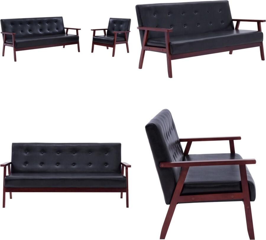 VidaXL 2-delig Bankstel kunstleer zwart Bankstel Bankstellen Bank Stel Bank Stellen