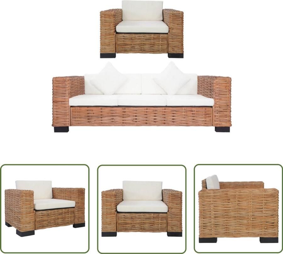 VidaXL 2-delig Bankstel Natuurlijk Rattan Bruin crème Rattan Bank Bruine Bank Lounge Bank Buitenbank Tuinbank Loungebank Design Bank Moderne Bank Fauteuils