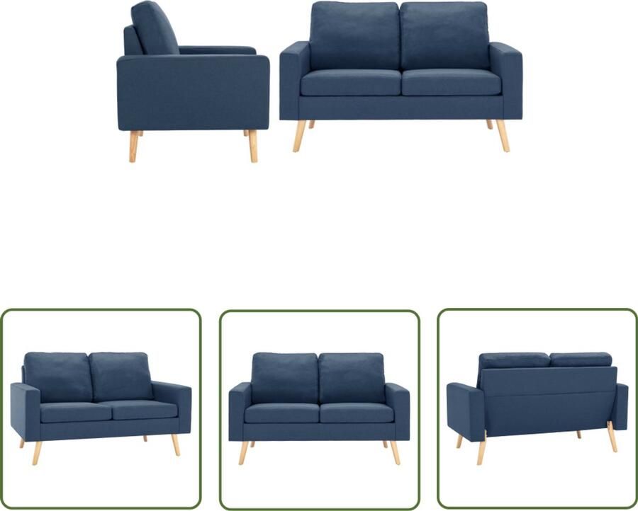 VidaXL 2-delig bankstel Stof Blauw Bankstellen Zweetaksbank Fauteuils Salon Meubilair Stoffen Bank Blauwe Bank