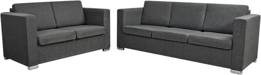 VidaXL 2-delig Bankstel Stof Donkergrijs Bankstel Tweezitsbank Driezitsbank Grijs Bank Lederlook Bank Lounge Set Woonkamer Meubilair Living Room Furniture - Foto 2