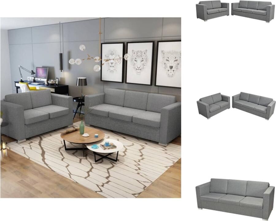 VidaXL Bankstel Zithoek Lichtgrijs 2-zitsbank 137x73x78cm 3-zitsbank 191x73x78cm Stevig frame en verwijderbare kussenhoezen Bank