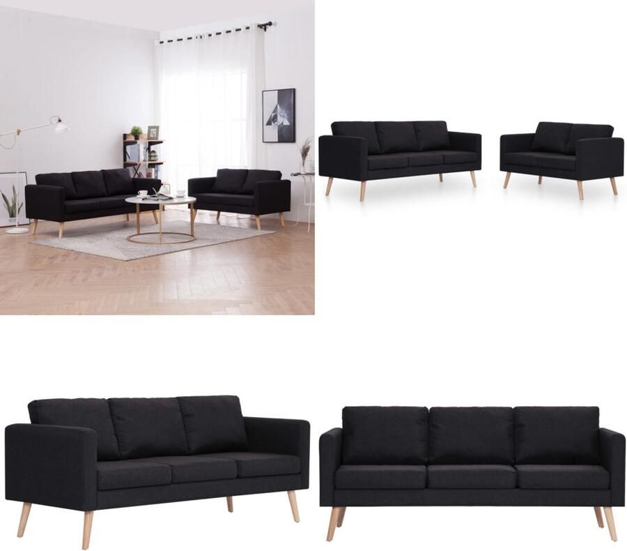 VidaXL 2-delig Bankstel stof zwart Bank Banken Zitbank Zitbanken