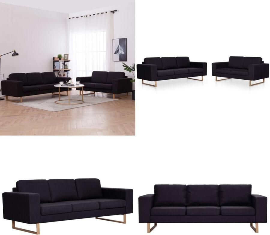 VidaXL 2-delig Bankstel stof zwart Bank Banken Zitbank Zitbanken