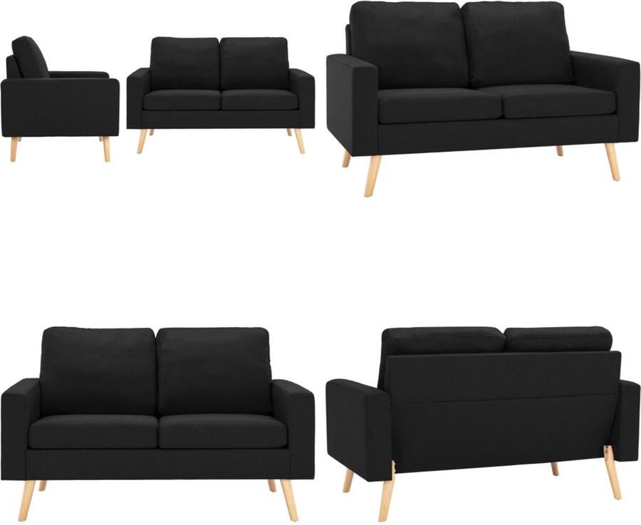 VidaXL 2-delig Bankstel stof zwart Bank Banken Zitbank Zitbanken - Foto 3