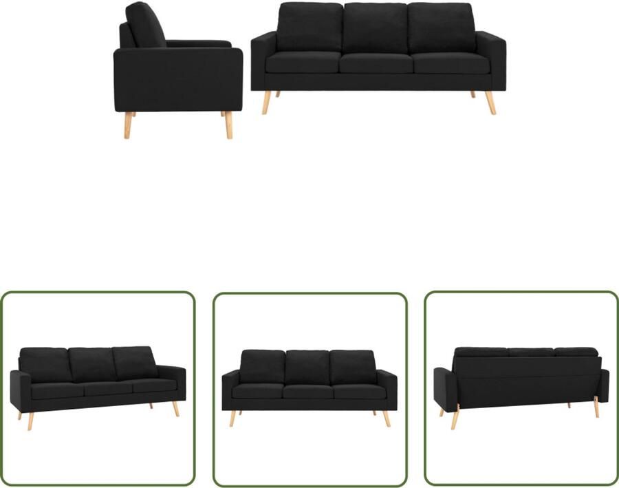 VidaXL 2-delig Bankstel Stof Zwart Modern Comfort Bankenset Zwarte Bank Zwarte Fauteuils Stoffen Bank Lounge Bank Salonbank Gezellig Interieur Luxe Bank