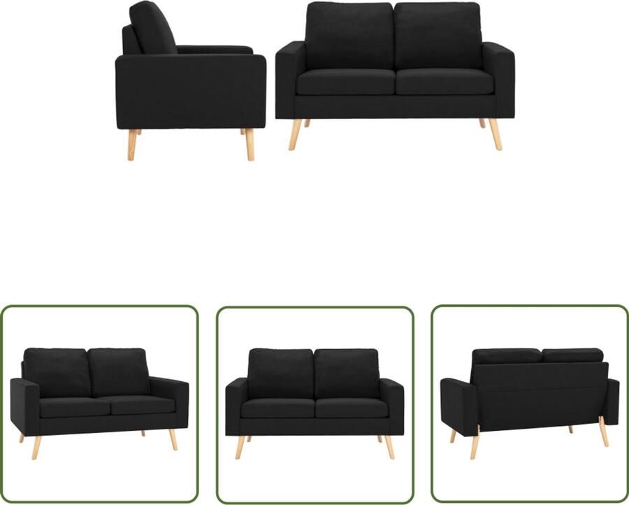 VidaXL 2-delig Bankstel Stof Zwart Modern Comfort Bankenset Zweetachtig Designmeubilair Salon Meubels Fauteuils Twee Persoons Bank Zwarte Bank Velours Bank
