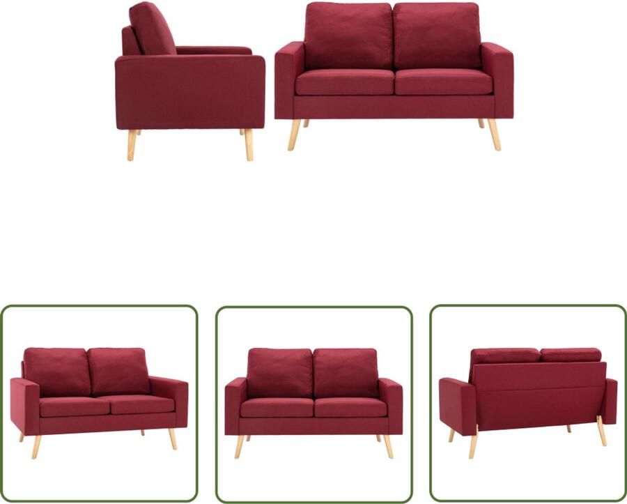 VidaXL 2-delig Bankstel Wijnrood Stof Bankstellen Lounge Stoelen Fauteuils Woonkamers Interieur Design Rood Meubilair Velours Bank
