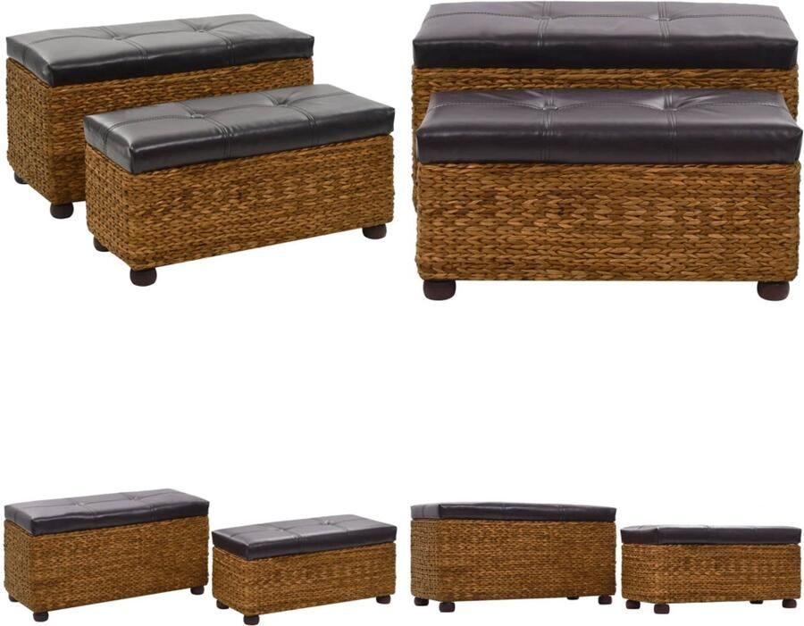 VidaXL 2-delig Bankstel zeegras bruin Bankje Bankjes Opbergbankje Opbergbankjes