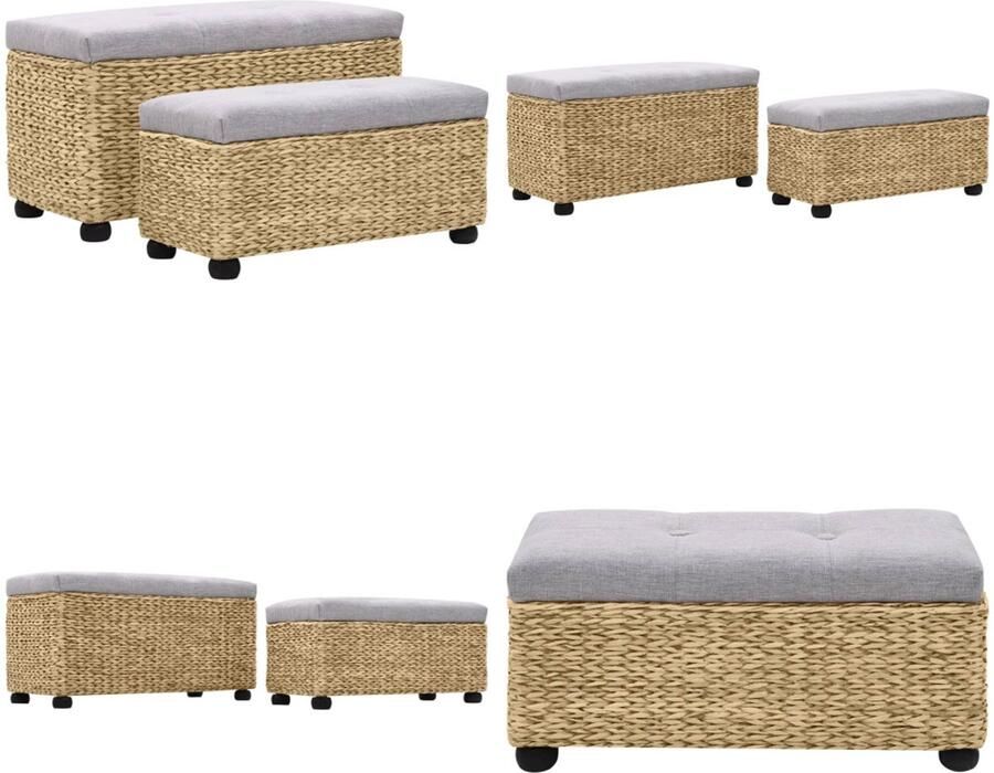 VidaXL 2-delig Bankstel zeegras grijs Bankje Bankjes Opbergbankje Opbergbankjes